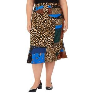 Calvin Klein Patchwork Midi A-Line Skirt 10